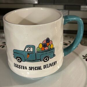 Easter Bunny Coffee/Tea Mug, Truck, Carrot, Eggs, Cream & Teal, Holiday Kitchen